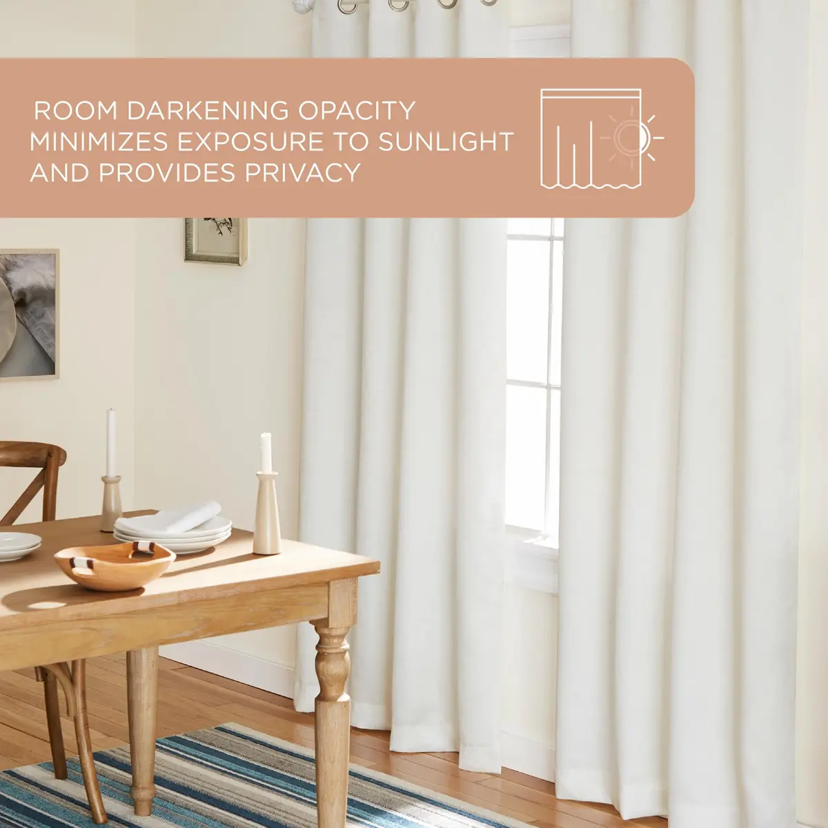 TOWN & COUNTRY EVERYDAY Lustre Solid Heavyweight Textured Sateen Indoor Curtains, Room Darkening, Grommet Top, Energy Efficient, 2-Pack, 52"x96", Vanilla - view 2