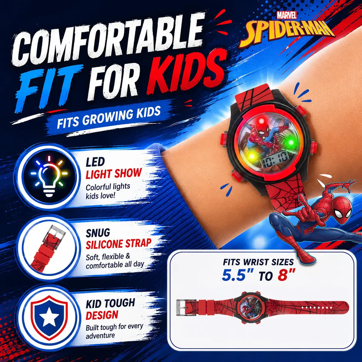 Accutime Kids Spider-Man Digital Watch 37mm (1.46 inches) | Interactive LED Lights & Easy Time-Telling - view 2
