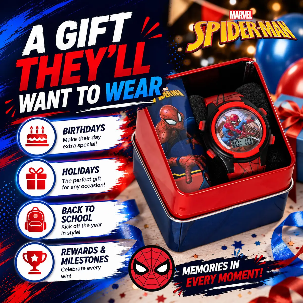 Accutime Kids Spider-Man Digital Watch 37mm (1.46 inches) | Interactive LED Lights & Easy Time-Telling - view 3
