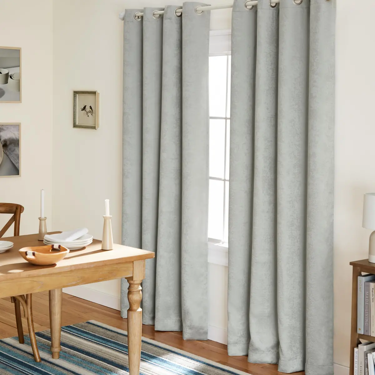 TOWN & COUNTRY EVERYDAY Lustre Solid Heavyweight Textured Sateen Indoor Curtains, Room Darkening, Grommet Top, Energy Efficient, 2-Pack, 52"x84", Silver - main product image