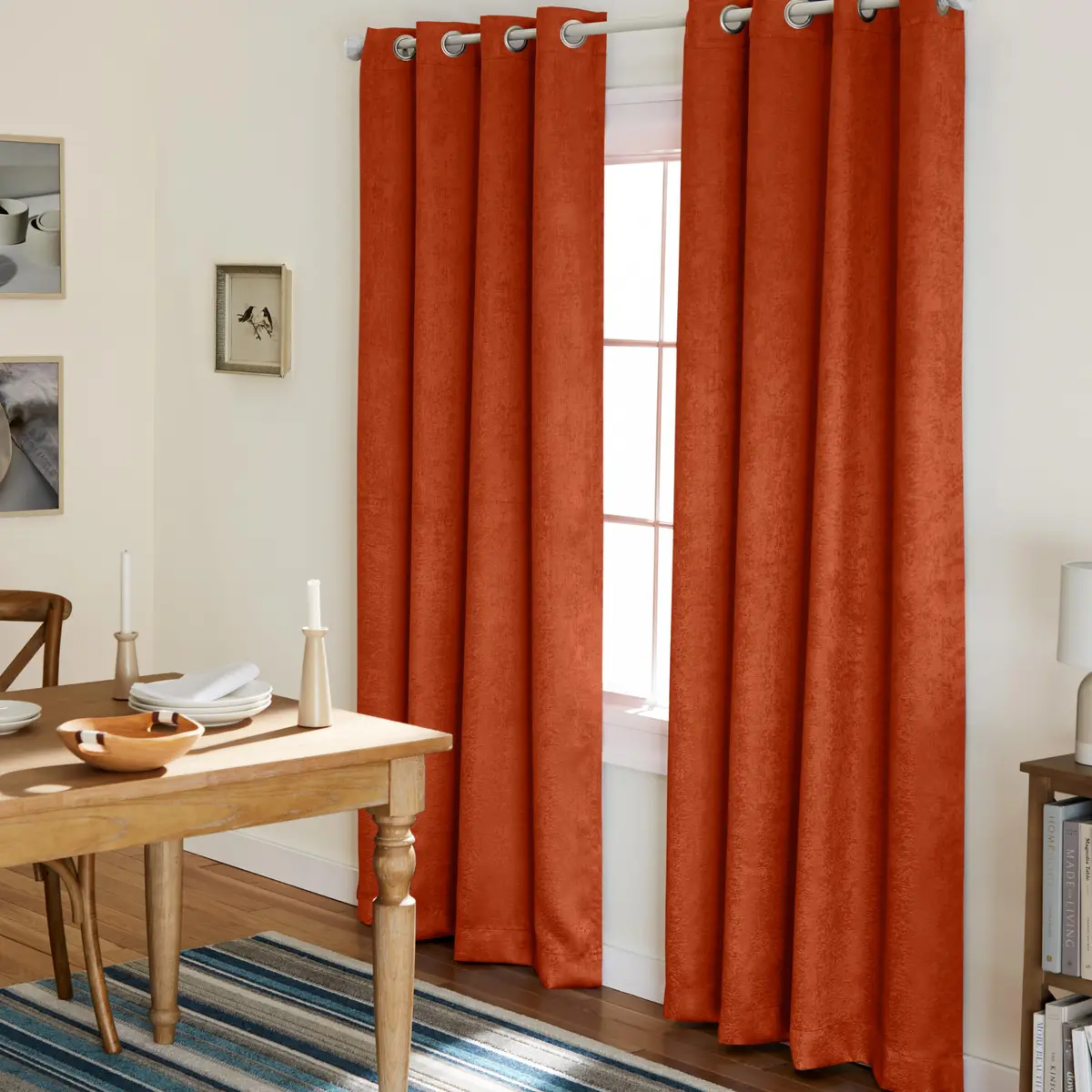 TOWN & COUNTRY EVERYDAY Lustre Solid Heavyweight Textured Sateen Indoor Curtains, Room Darkening, 2-Pack, 52"x84", Mecca Orange - main product image