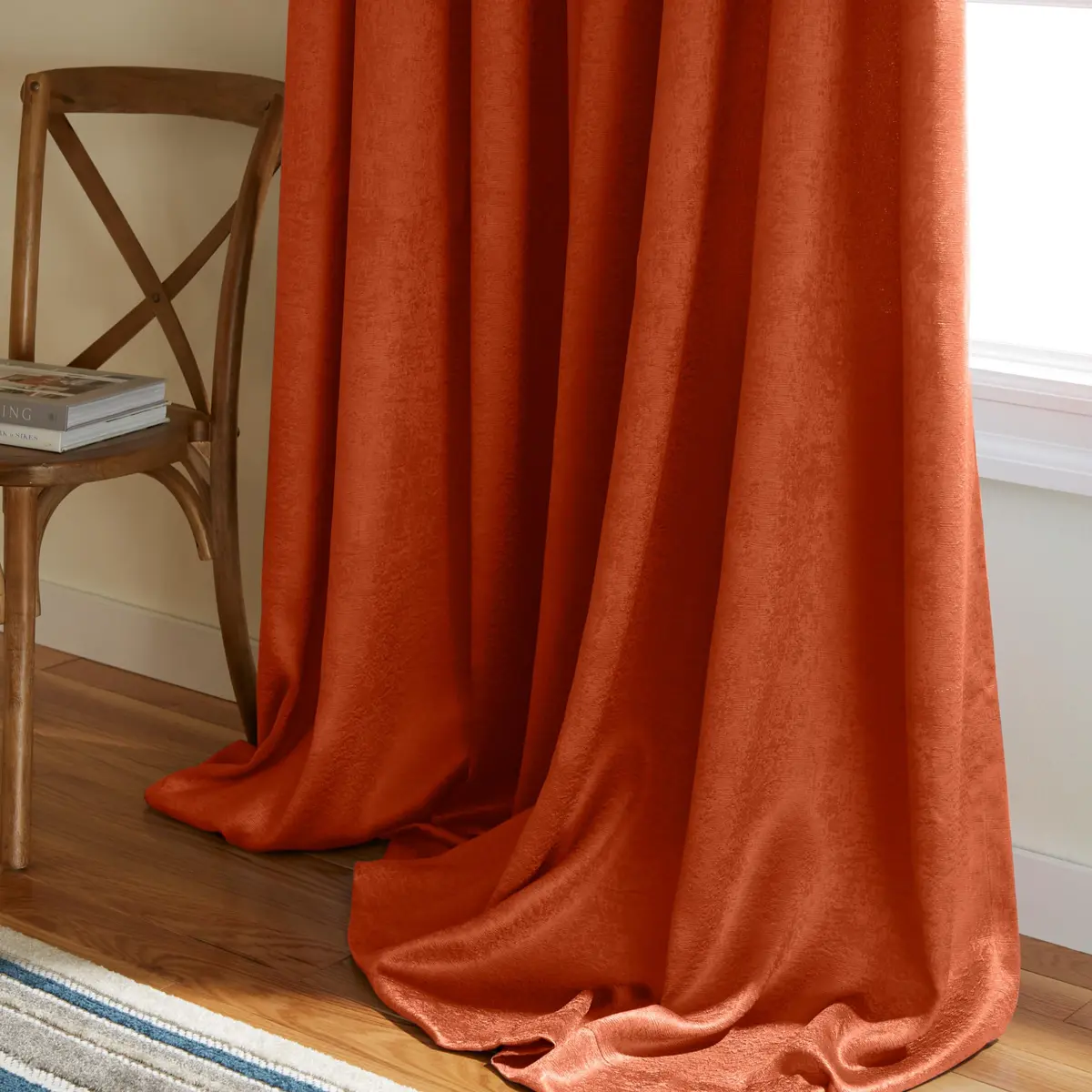 TOWN & COUNTRY EVERYDAY Lustre Solid Heavyweight Textured Sateen Indoor Curtains, Room Darkening, 2-Pack, 52"x84", Mecca Orange - view 5