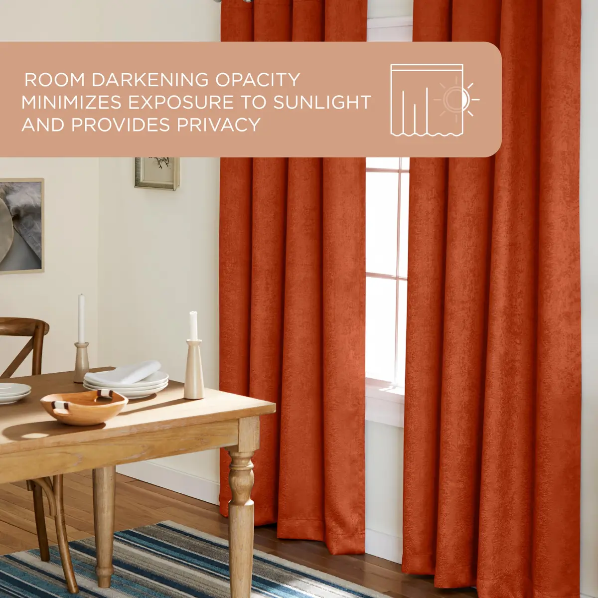 TOWN & COUNTRY EVERYDAY Lustre Solid Heavyweight Textured Sateen Indoor Curtains, Room Darkening, 2-Pack, 52"x84", Mecca Orange - view 7