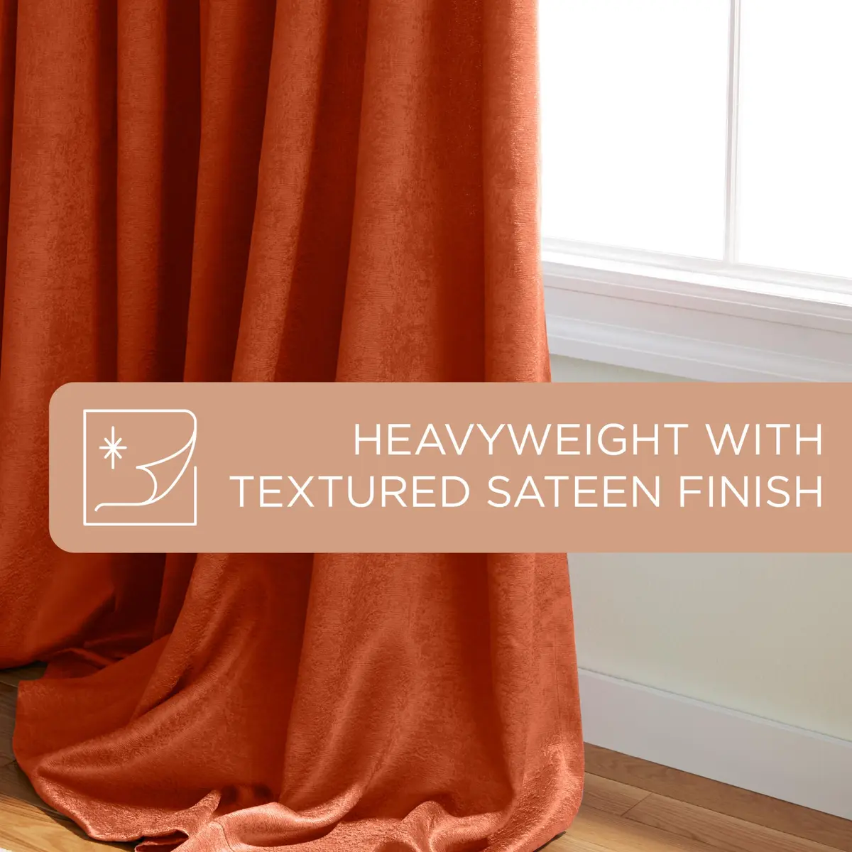 TOWN & COUNTRY EVERYDAY Lustre Solid Heavyweight Textured Sateen Indoor Curtains, Room Darkening, 2-Pack, 52"x84", Mecca Orange - view 9