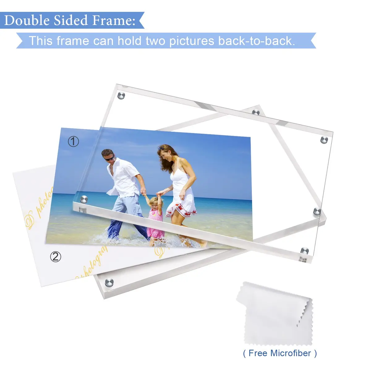 AMEITECH 3.5x5 inch Clear Acrylic Magnetic Picture Frame | Double-Sided Display - view 3