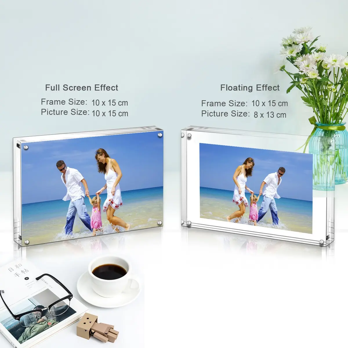 AMEITECH Clear Acrylic Magnetic Picture Frame 15.2cm x 10.2cm (4x6 inch) | Double-Sided Display for Desktop - view 4