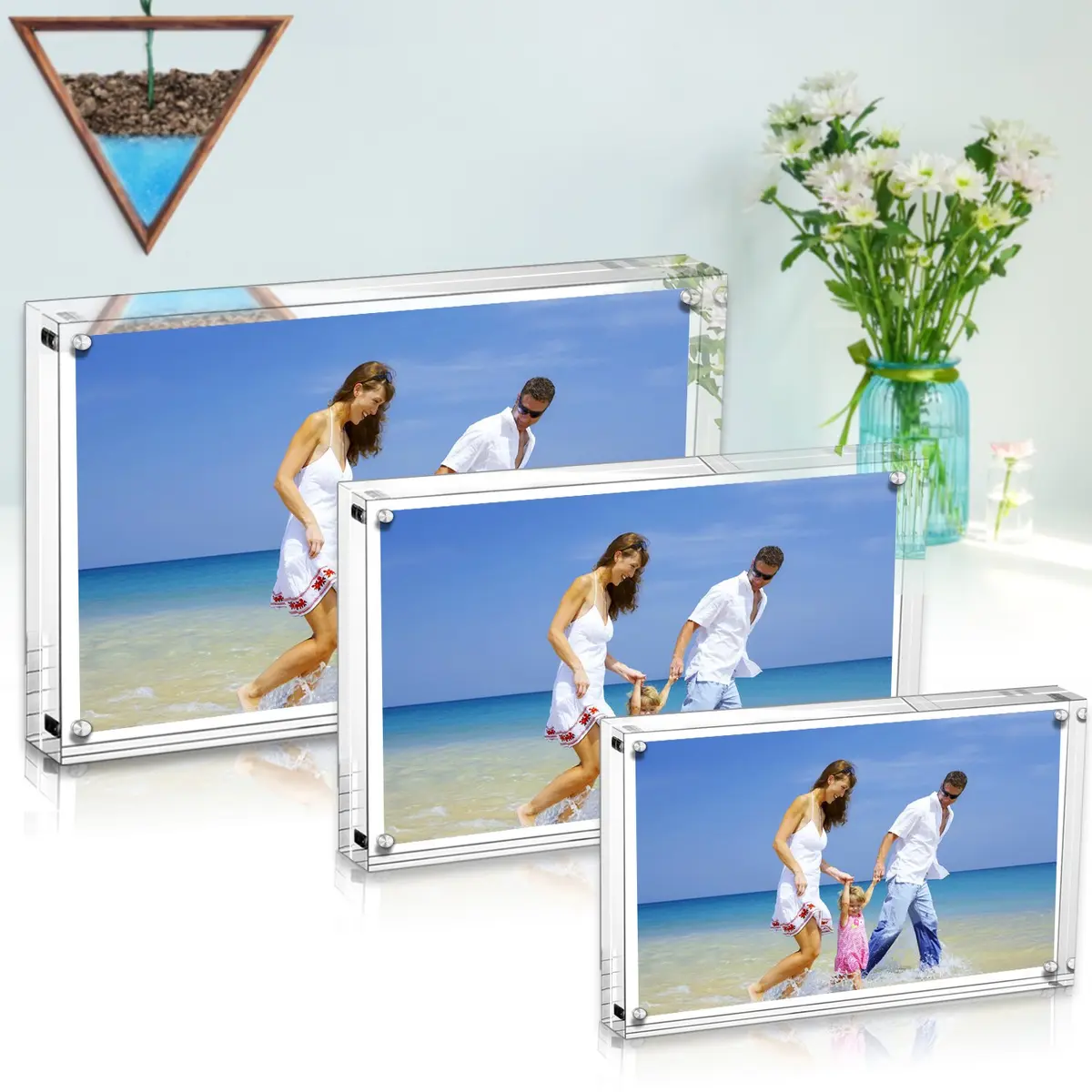 AMEITECH Clear Acrylic Magnetic Picture Frame 15.2cm x 10.2cm (4x6 inch) | Double-Sided Display for Desktop - view 6