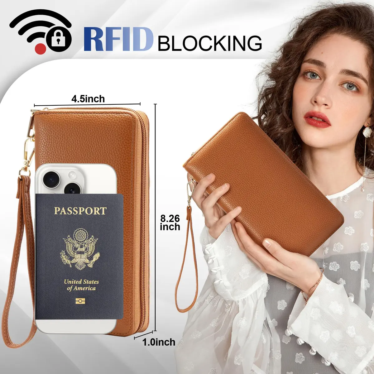Chelmon Vegan Leather Clutch Wallet with Zip & RFID, 8.19"×4.49" | Large Capacity & Secure (en_US) - view 2