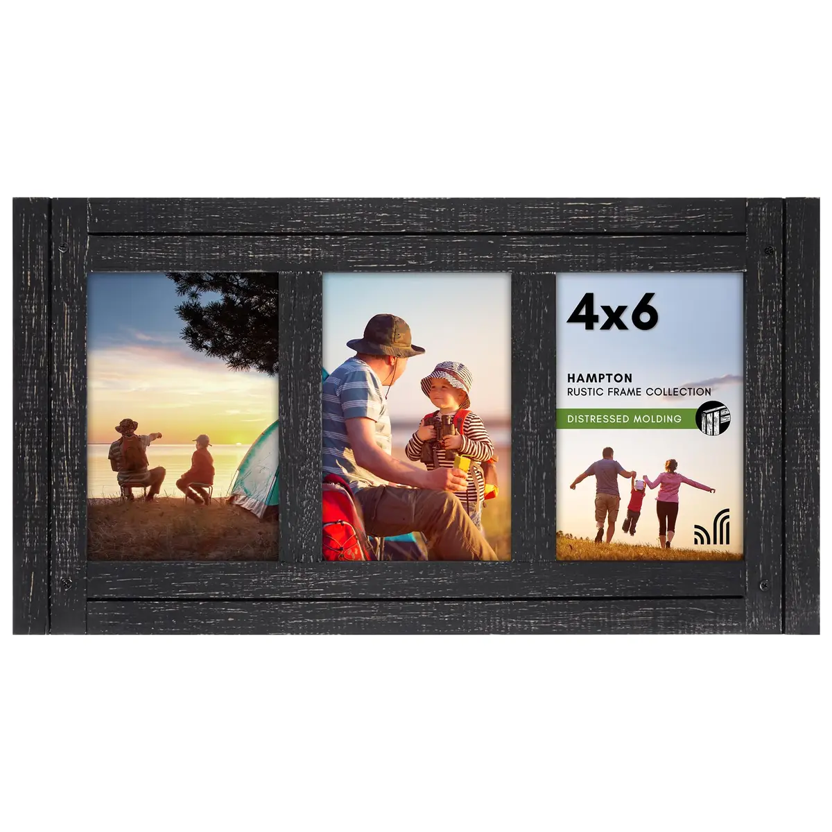 Americanflat 4x6 Collage Picture Frame - Distressed Wood - Black | Rustic Charm for Photos - main product image