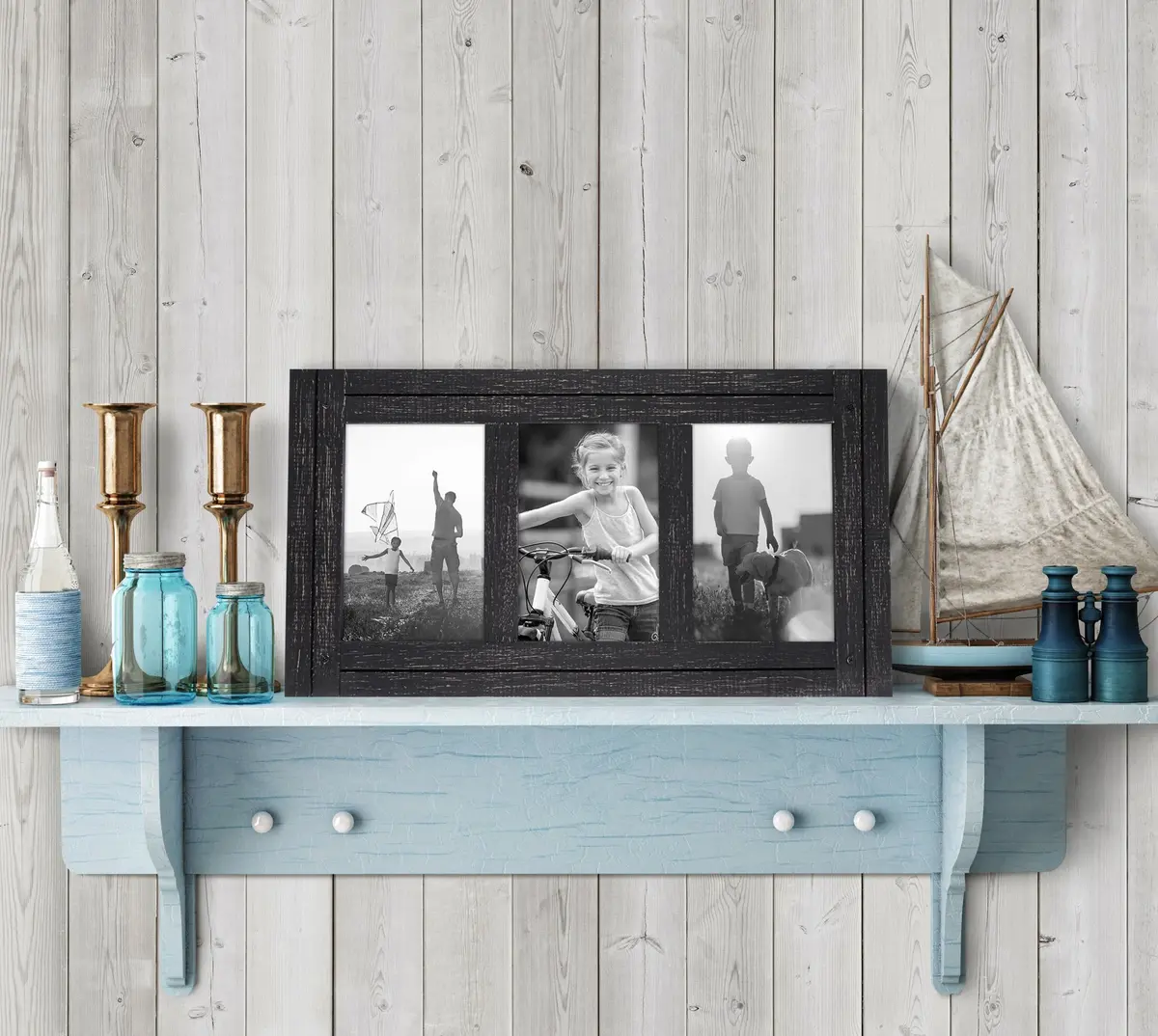 Americanflat 4x6 Collage Picture Frame - Distressed Wood - Black | Rustic Charm for Photos - view 5