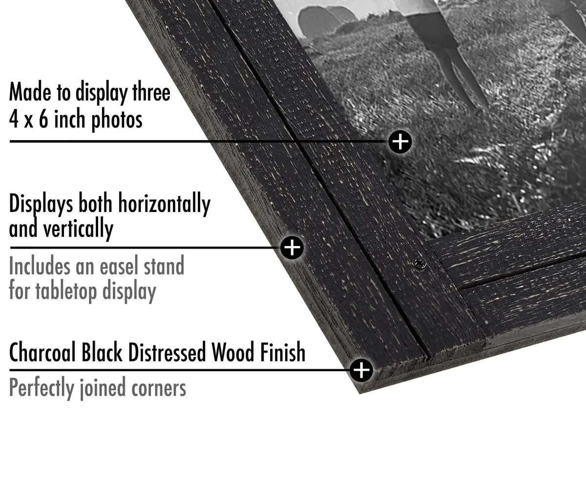 Americanflat 4x6 Collage Picture Frame - Distressed Wood - Black | Rustic Charm for Photos - view 3