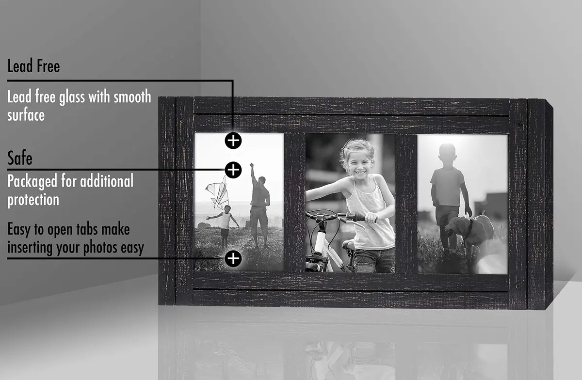 Americanflat 4x6 Collage Picture Frame - Distressed Wood - Black | Rustic Charm for Photos - view 4