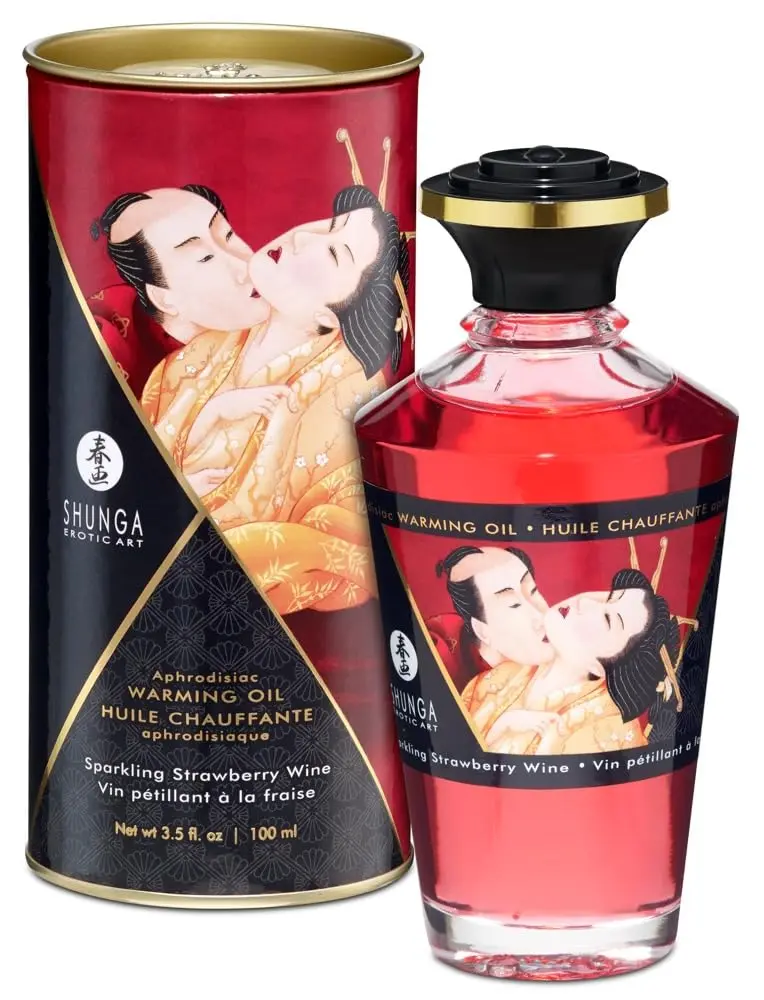 Shunga Warming Massage Oil, Strawberry, 3.5 Fl Oz | Edible, warming, strawberry scent - main product image