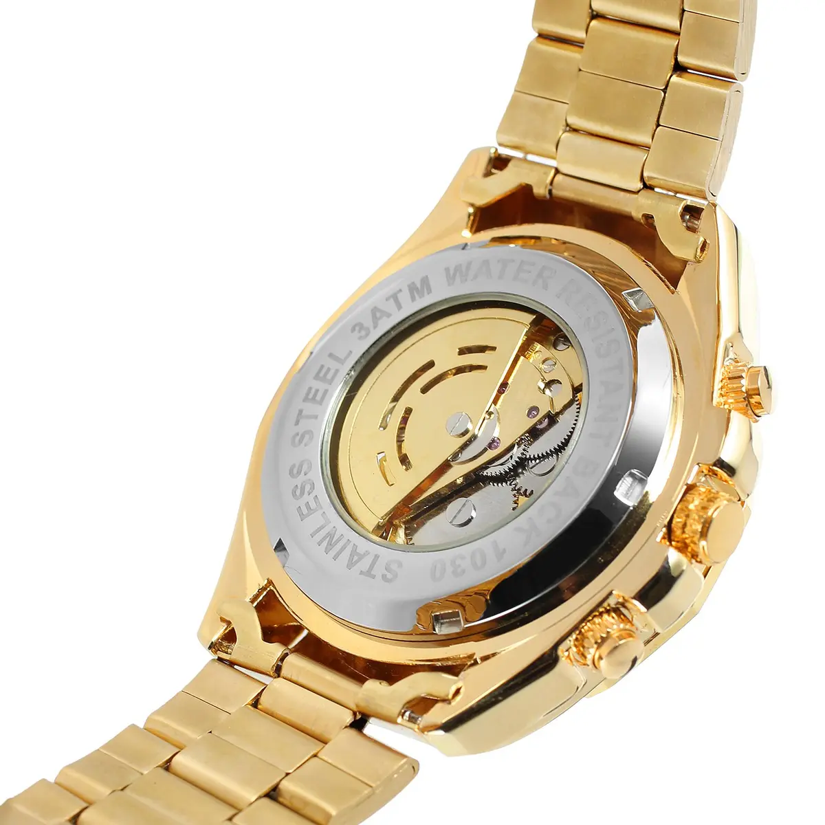FORSINING Men's Self-Winding Skeleton Analogue Watch with Stainless Steel Bracelet | 42.8mm Gold Tone - view 6