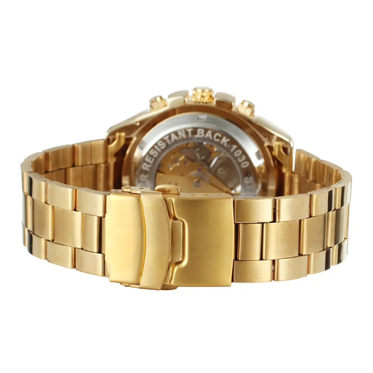FORSINING Men's Self-Winding Skeleton Analogue Watch with Stainless Steel Bracelet | 42.8mm Gold Tone - view 3