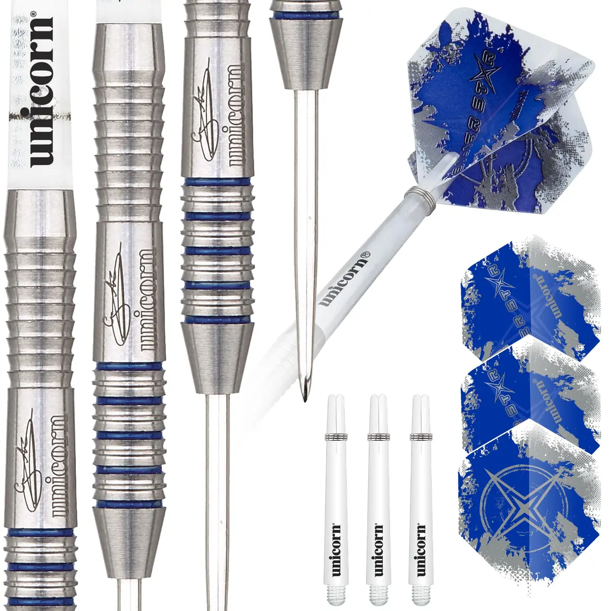 Unicorn Silver Star Gary Anderson Darts 23 g | Natural Tungsten, Textured Grip, Silver/Blue - main product image