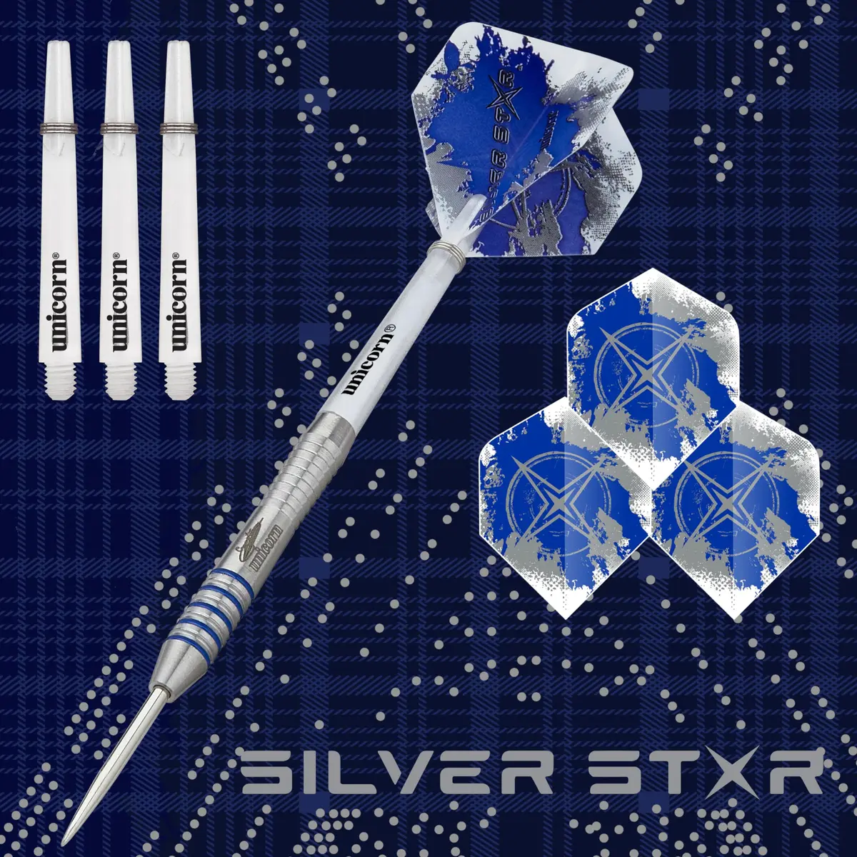 Unicorn Silver Star Gary Anderson Darts 23 g | Natural Tungsten, Textured Grip, Silver/Blue - view 2