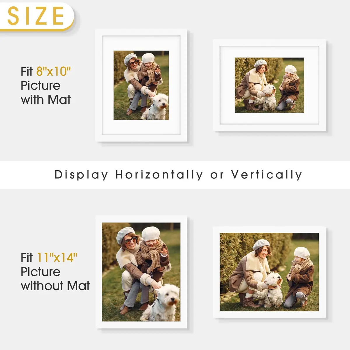 Golden State Art 11x14 White Picture Frame with Mat, Solid Wood & Real Glass, 8x10 - view 3