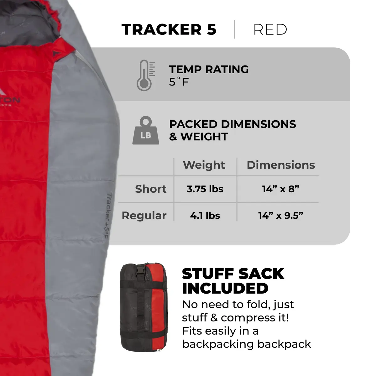 TETON Sports Tracker 5 Degree Sleeping Bag | Lightweight, Warm Mummy Design for Camping & Backpacking - view 3
