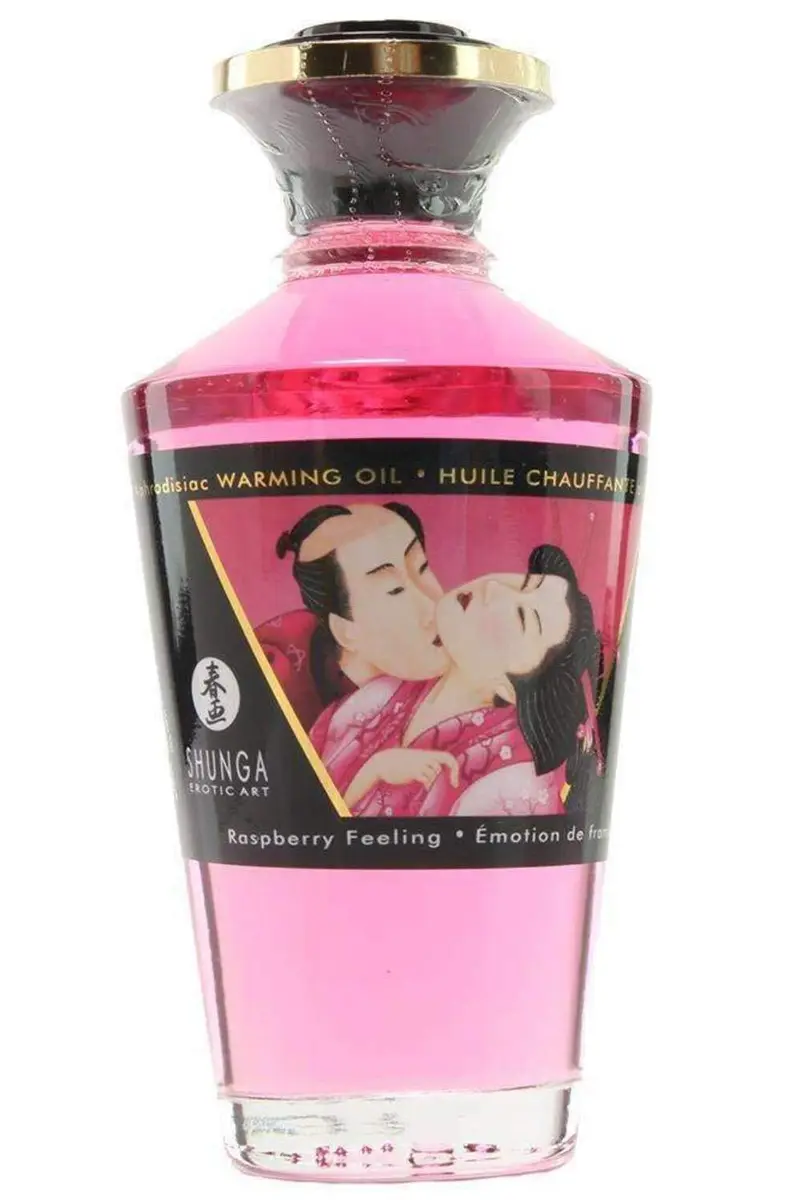 Shunga Warming Massage Oil, Raspberry | Edible, Sensual, 3.5 Fl Oz | Supports Relaxation & Touch - main product image