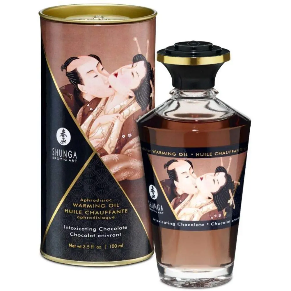 Shunga Warming Massage Oil, Chocolate, 3.5 Fl Oz | Edible, Sensual, Cozy Skin Moments - main product image