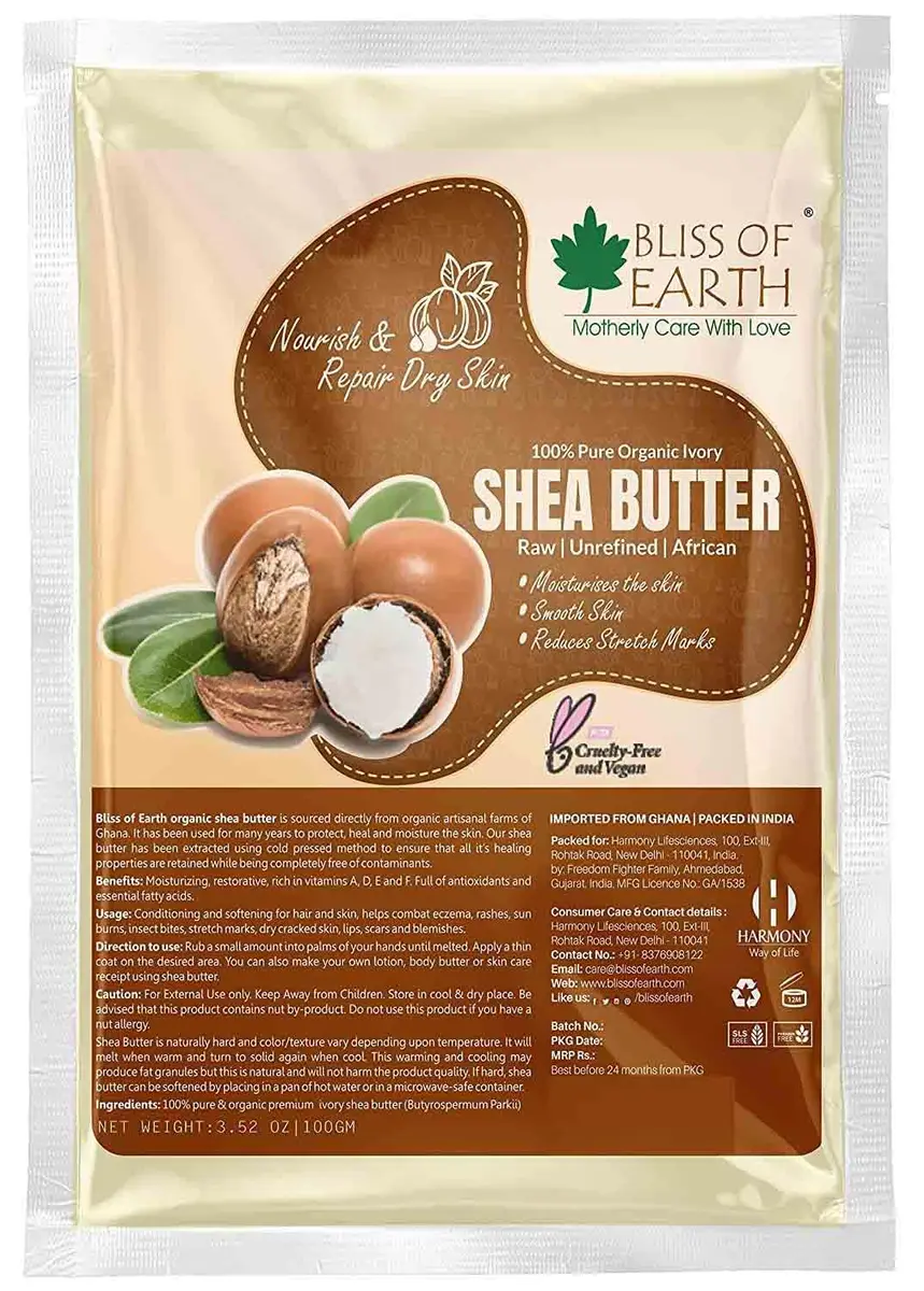 BLISS OF EARTH Organic Raw Shea Butter 100g (3.53oz) | Deeply Moisturizing for Skin & Hair - main product image