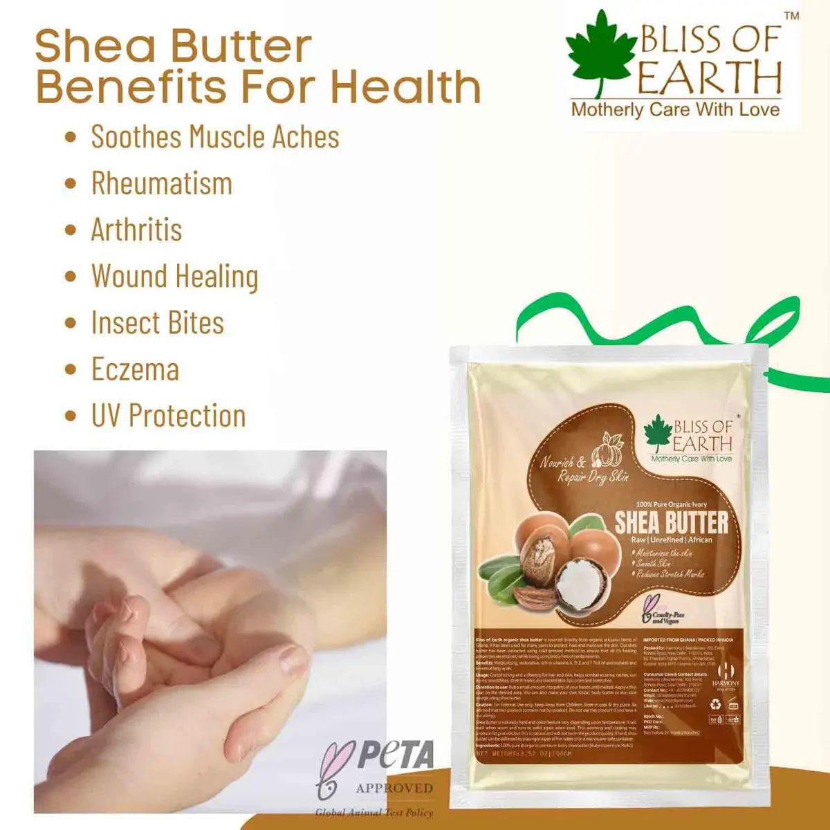 BLISS OF EARTH Organic Raw Shea Butter 100g (3.53oz) | Deeply Moisturizing for Skin & Hair - view 2