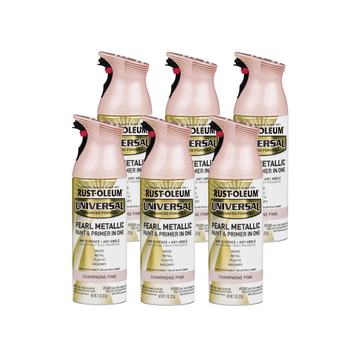 Rust-Oleum Universal All Surface Champagne Pink Metallic Clear Topcoat Spray Paint, 11 oz (Pack of 6) - main product image