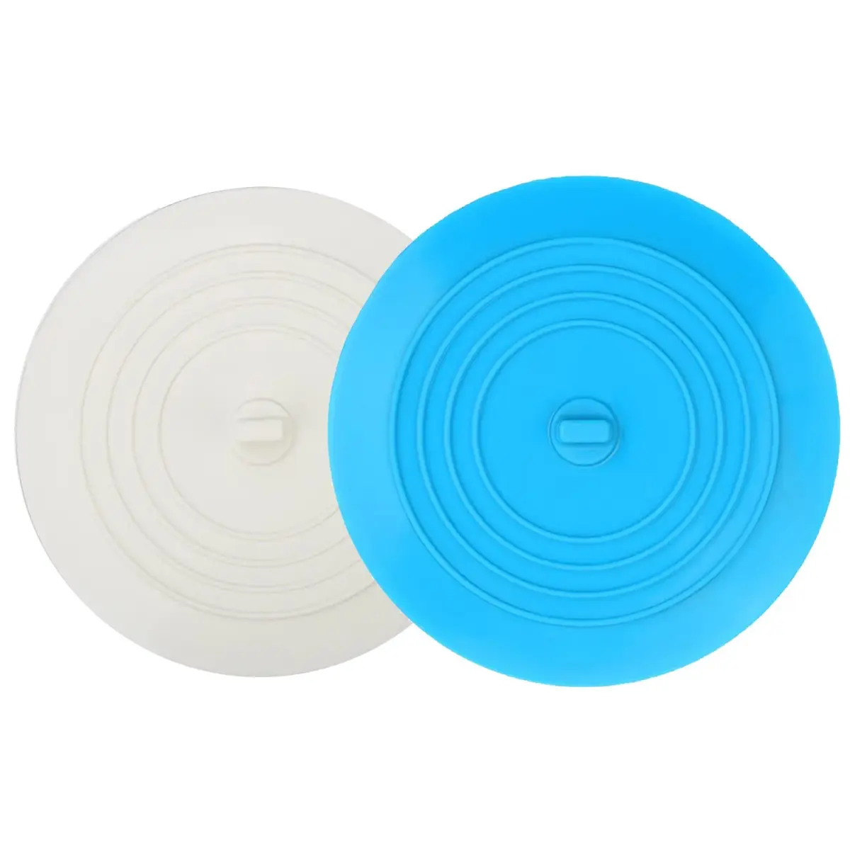V-TOP 6" White & Blue Transparent Silicone Tub Stopper 2 Pack | Universal Fit for Kitchen, Bath, Laundry - main product image