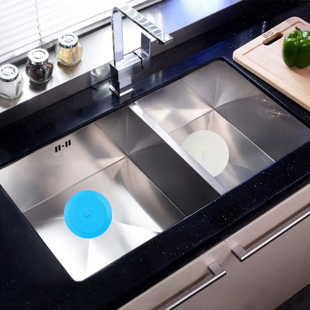 V-TOP 6" White & Blue Transparent Silicone Tub Stopper 2 Pack | Universal Fit for Kitchen, Bath, Laundry - view 2