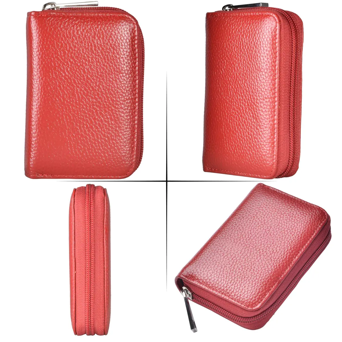 Easyoulife Genuine Leather Credit Card Holder Zipper Wallet with 26 Card Slots (Red) | RFID Blocking Slim Wallet for Women - view 5