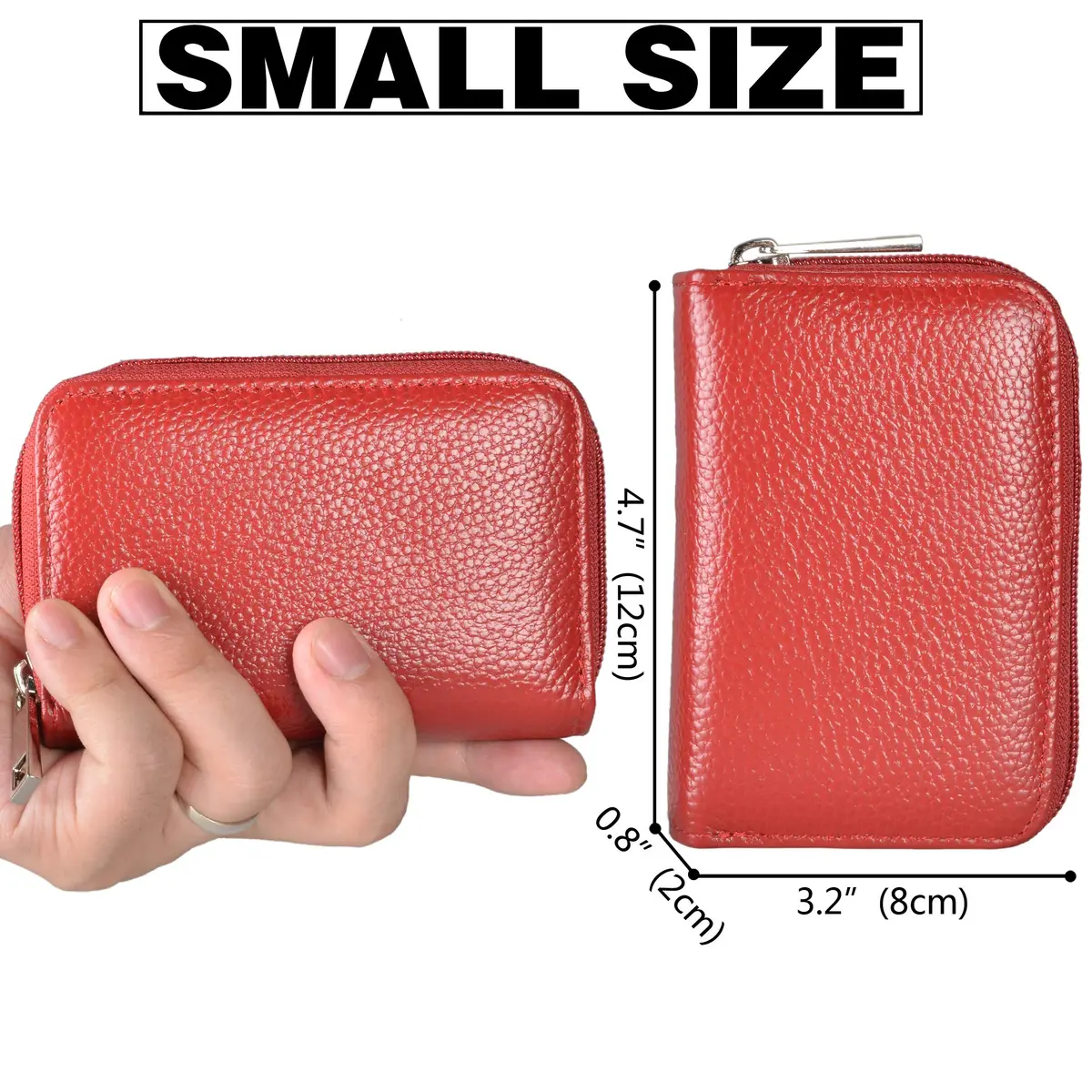 Easyoulife Genuine Leather Credit Card Holder Zipper Wallet with 26 Card Slots (Red) | RFID Blocking Slim Wallet for Women - view 3