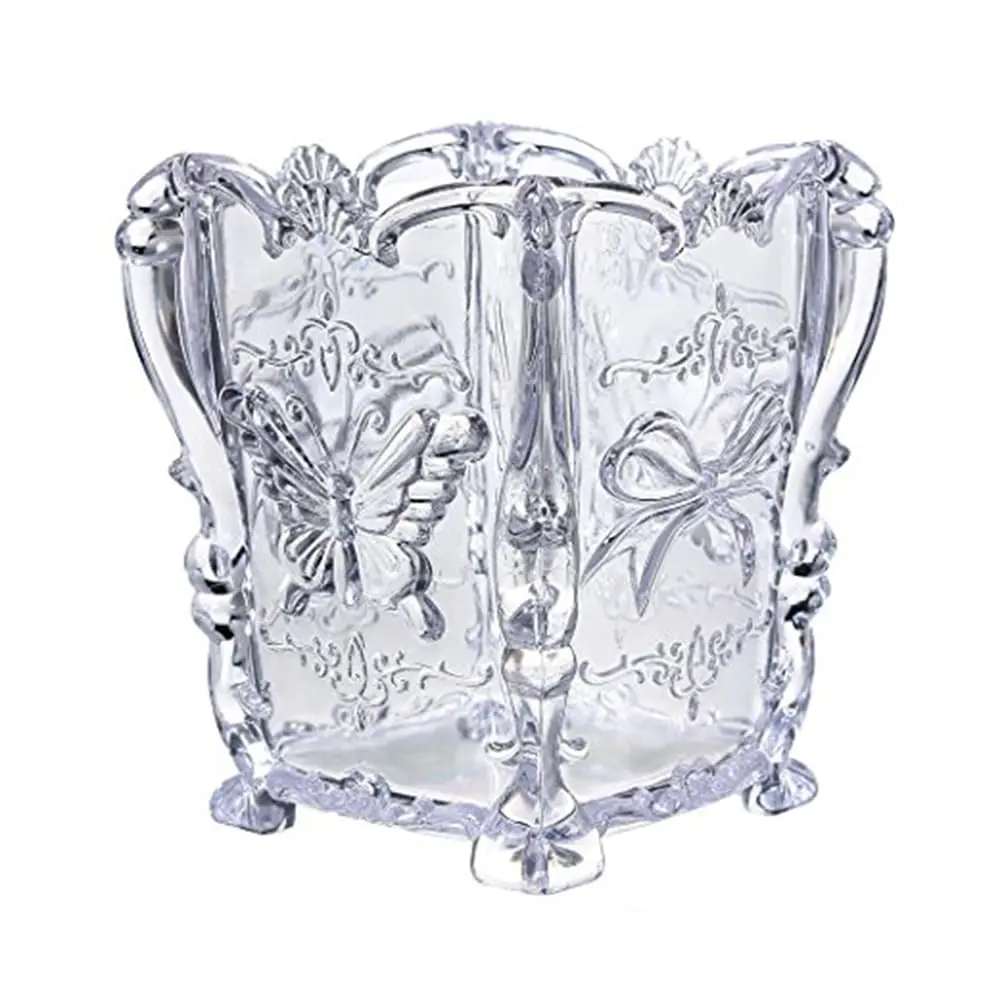 FRCOLOR Acrylic Makeup Brush Holder with Butterfly Carving | 11cm x 9cm x 9cm (4.3" x 3.6" x 3.6") - main product image
