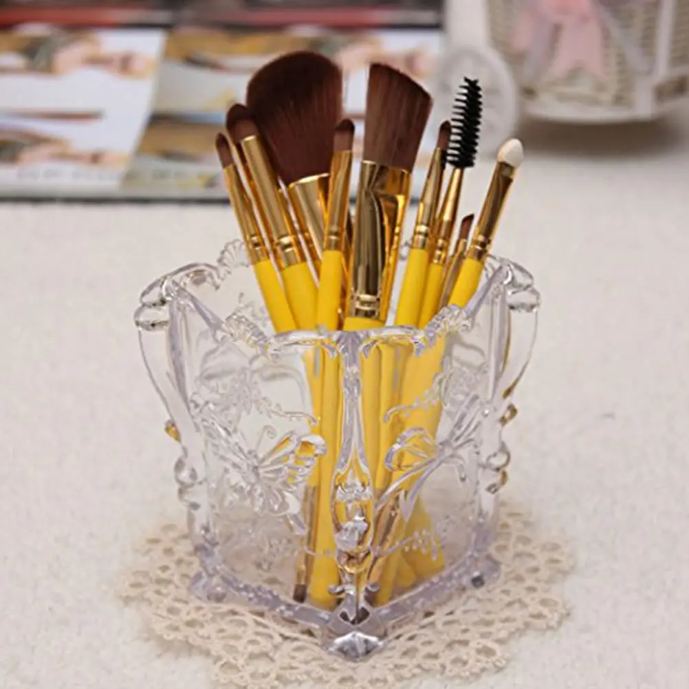 FRCOLOR Acrylic Makeup Brush Holder with Butterfly Carving | 11cm x 9cm x 9cm (4.3" x 3.6" x 3.6") - view 2