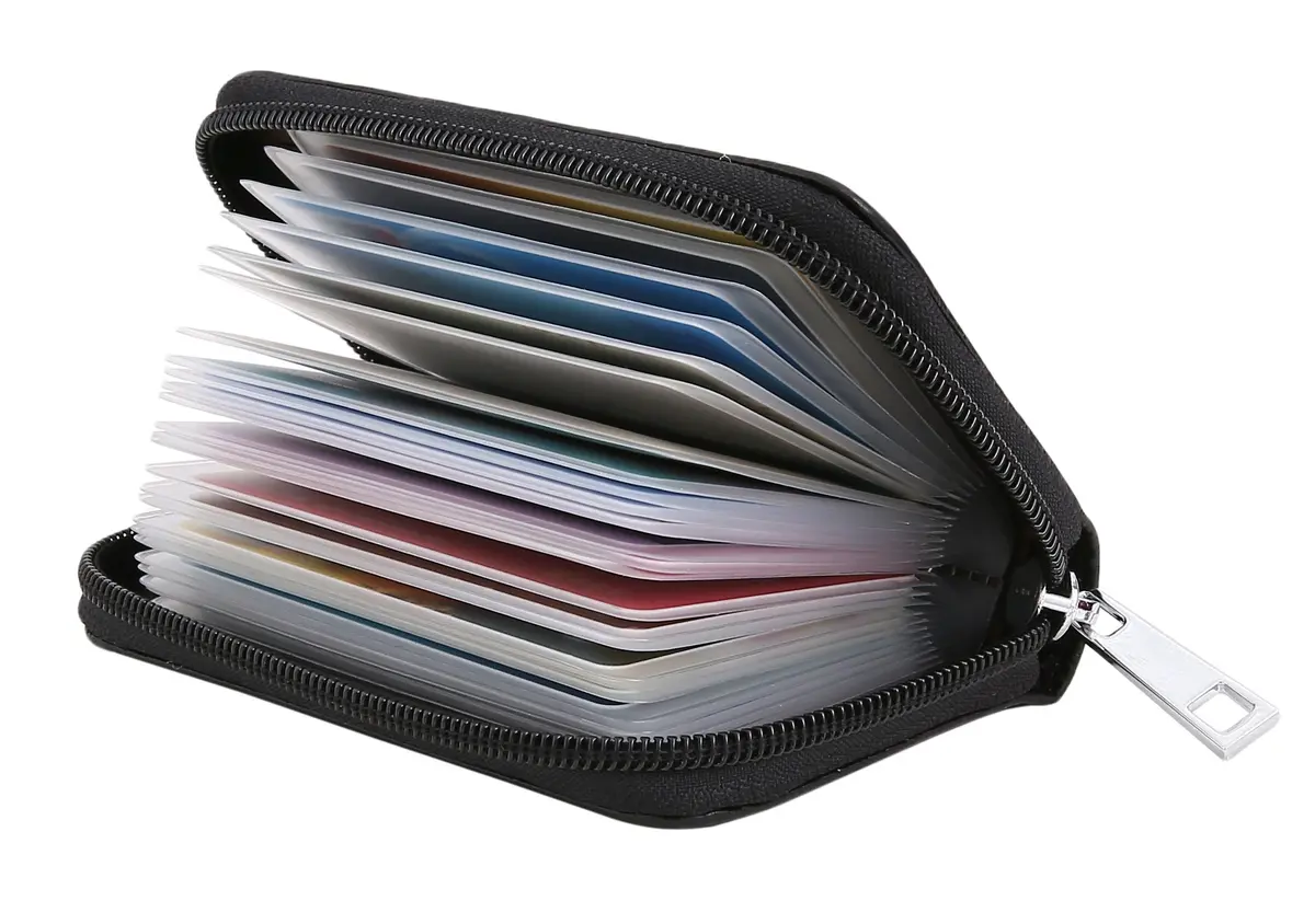 Easyoulife Genuine Leather Credit Card Holder Zipper Wallet 26 Card Slots | RFID Protected & Compact - main product image