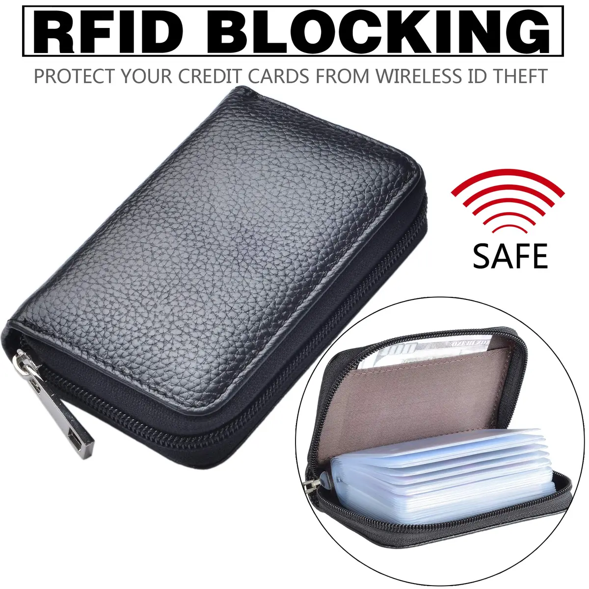Easyoulife Genuine Leather Credit Card Holder Zipper Wallet 26 Card Slots | RFID Protected & Compact - view 5