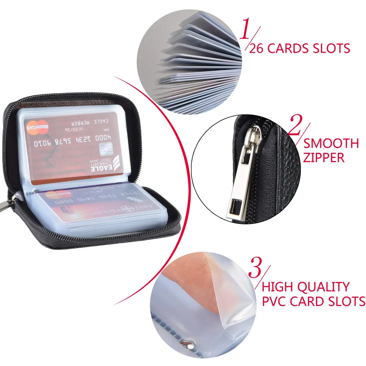 Easyoulife Genuine Leather Credit Card Holder Zipper Wallet 26 Card Slots | RFID Protected & Compact - view 7