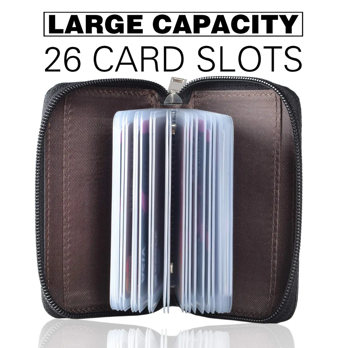 Easyoulife Genuine Leather Credit Card Holder Zipper Wallet 26 Card Slots | RFID Protected & Compact - view 3