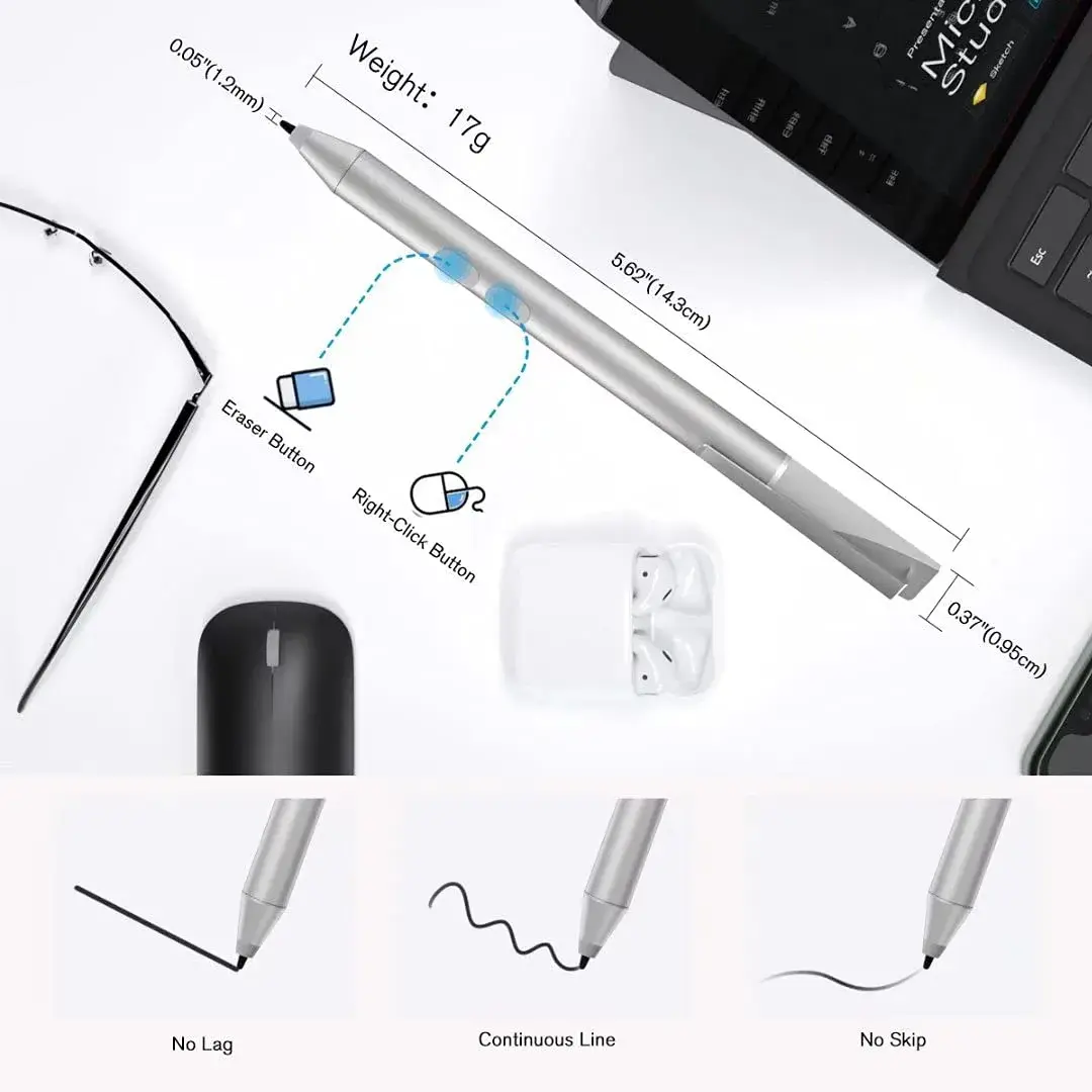 tesha Surface Pen with Eraser & Right-Click, 1024 Pressure, 4.9-inch (12.4 cm) Length | Compatible with Microsoft MPP Devices - view 4