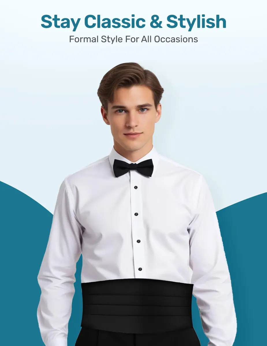 S.H. Churchill & Co. Men's Adjustable 4-Pleat Satin Cummerbund Black | Fits Waists Up to 48 Inches - view 2