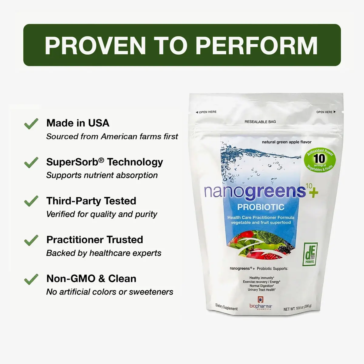 Biopharma Scientific NanoGreens + Probiotic Greens Powder (Strawberry) | Plant-Based Superfood with 5 Billion CFU & 30 Servings - view 3