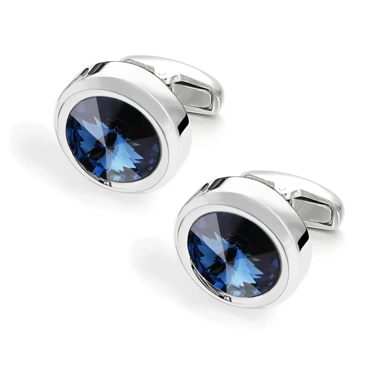 MERIT OCEAN Navy Blue Crystal Circular Cuff Links | Elegant Silver Finish for Men - view 4