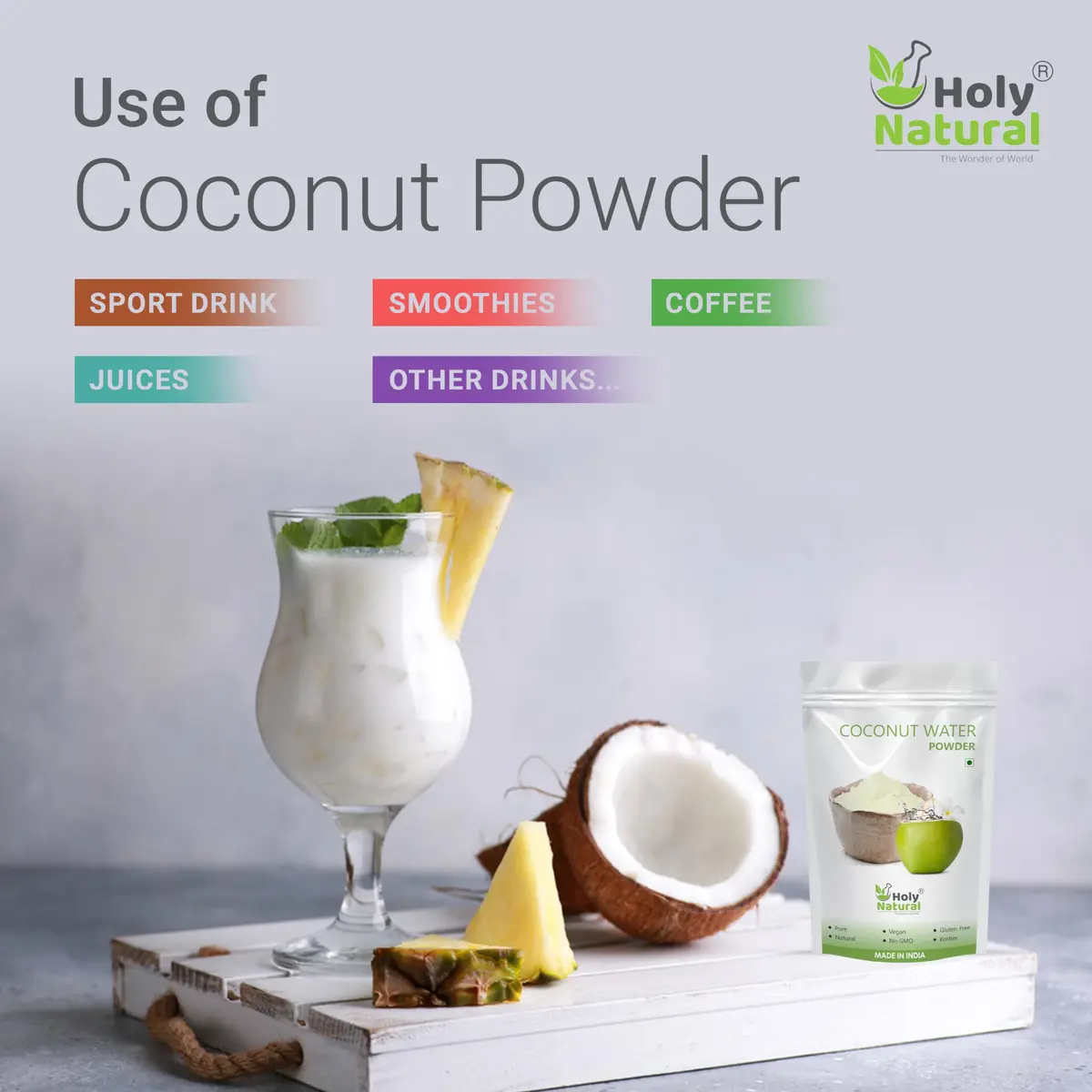 Holy Natural Coconut Water Powder 17.63 oz | 100% Natural, Vegetarian, Shelf Life 365 Days - view 5