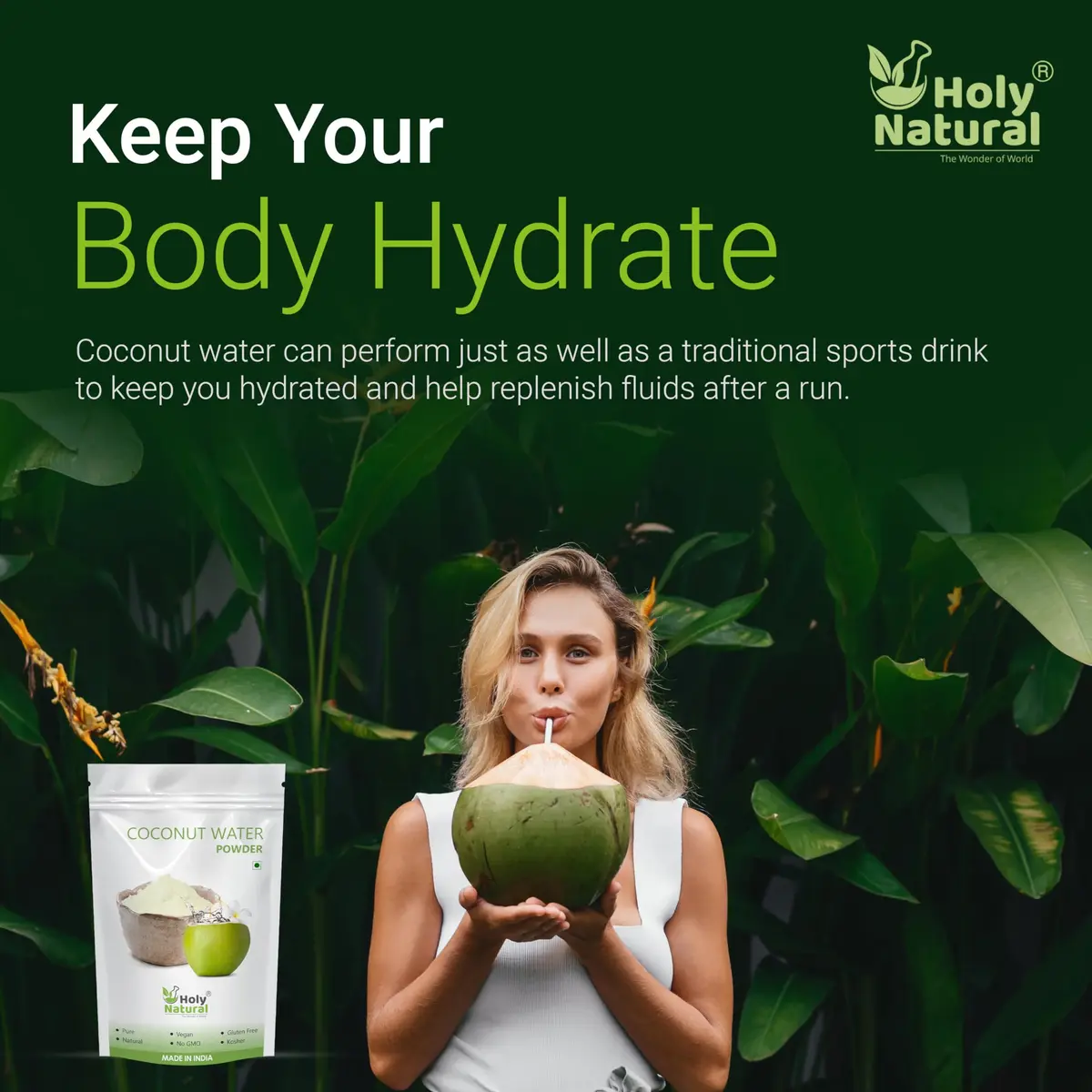 Holy Natural Coconut Water Powder 17.63 oz | 100% Natural, Vegetarian, Shelf Life 365 Days - view 6