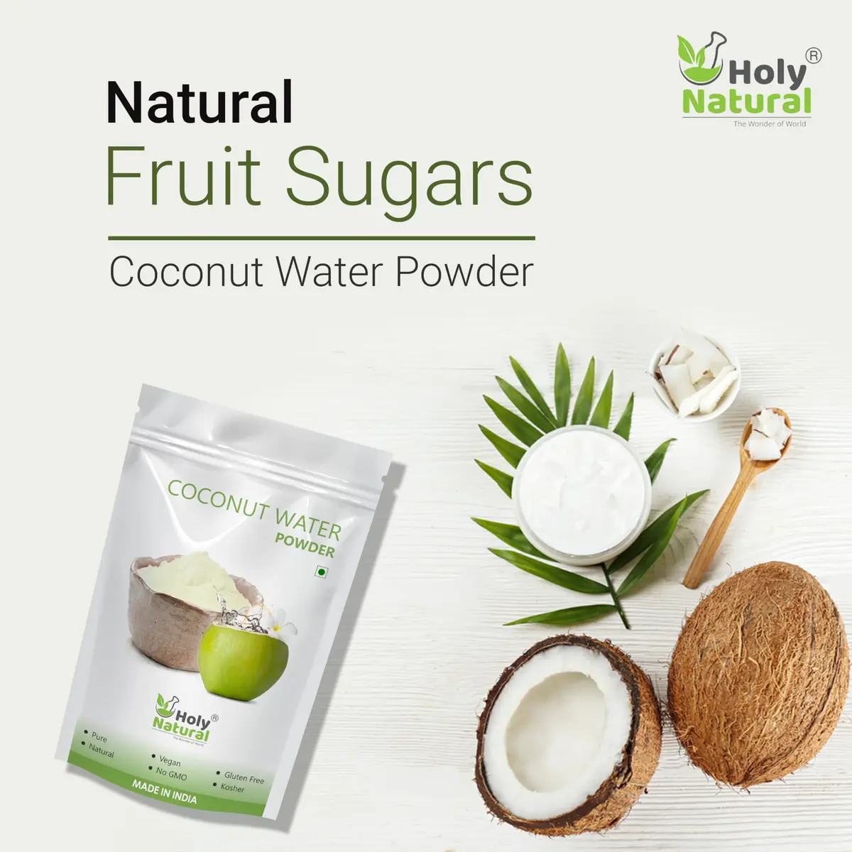 Holy Natural Coconut Water Powder 17.63 oz | 100% Natural, Vegetarian, Shelf Life 365 Days - view 3