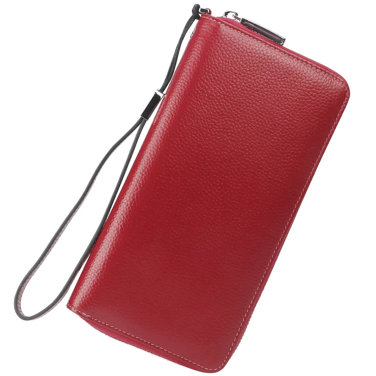 Lavemi Women's RFID Blocking Leather Large Capacity Zip Wallet & Phone Holder Deep Red | Travel & Privacy - main product image