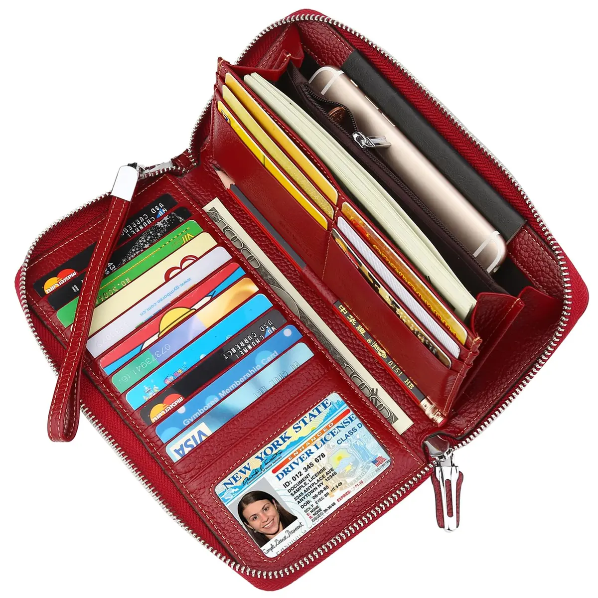 Lavemi Women's RFID Blocking Leather Large Capacity Zip Wallet & Phone Holder Deep Red | Travel & Privacy - view 2