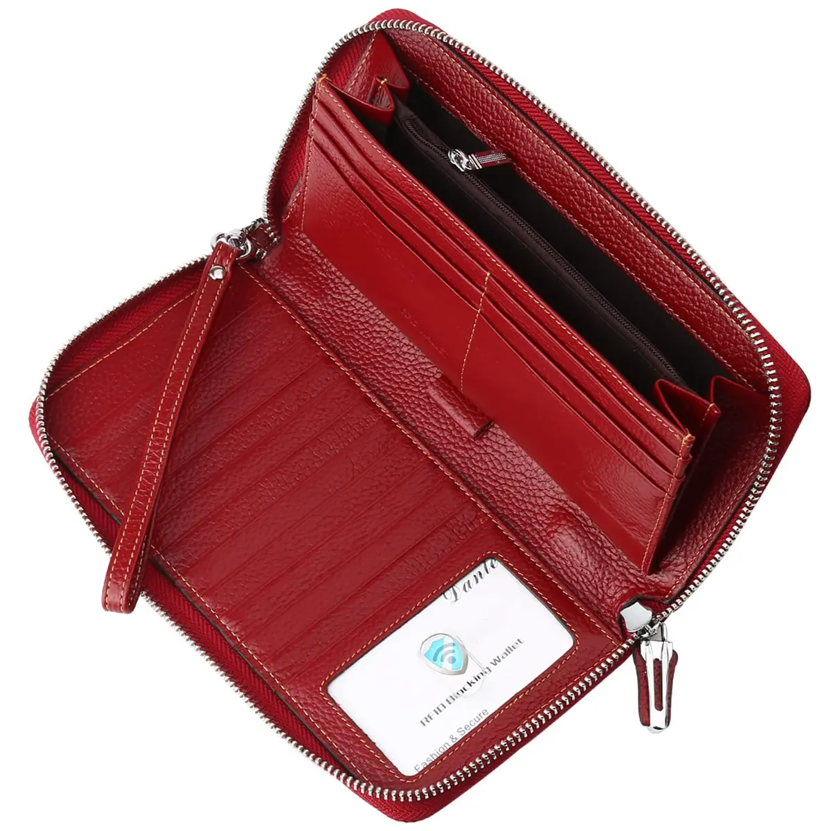Lavemi Women's RFID Blocking Leather Large Capacity Zip Wallet & Phone Holder Deep Red | Travel & Privacy - view 4