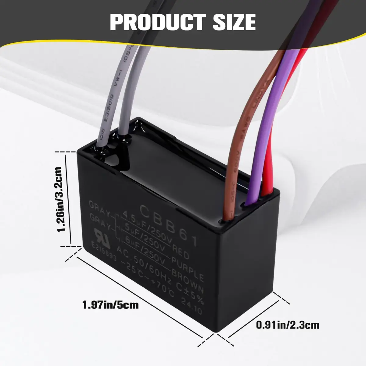 Podoy CBB61 Ceiling Fan Capacitor 4.5uf+5uf+6uf 5 Wire 250VAC 50/60Hz (2-Pack) - view 3