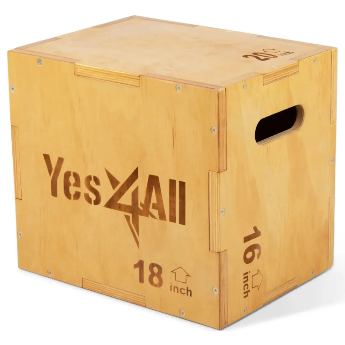 Yes4All 3-in-1 Wooden Plyo Box 450 lbs Capacity | 12, 14, 16 Inch Heights | Smooth Edges & Built-in Handles - main product image